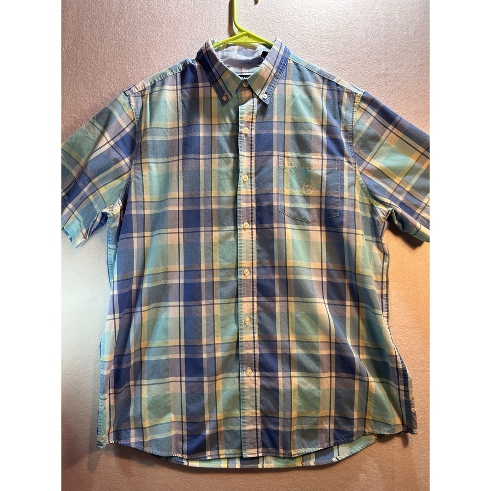 Chaps‎ Easy Care Men's XL Plaid Woven Short Sleeve Button-Down Pocket Shirt